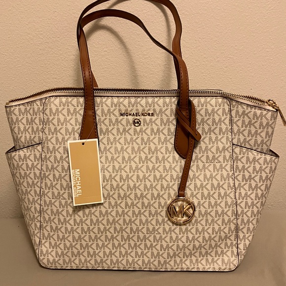 Michael Kors Handbags - Michael Kors White and Brown Tote Bag